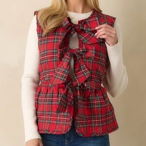 Entro RED PLAID THREE BOW VEST